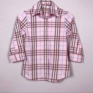 Burberry London Pink Plaid Button Down Top Sz XS